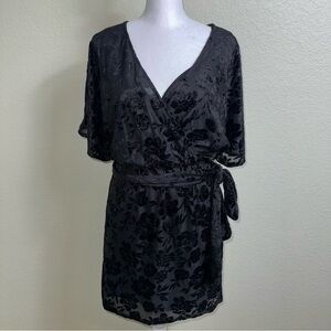 H&M Conscious‎ Collection Blk Floral Velvet Faux Wrap Dolman Sleeve Mini Dress 4